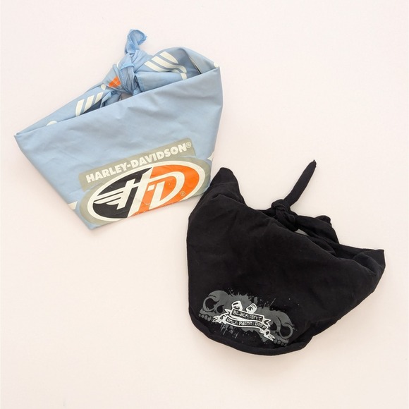 Harley Davidson Other - Harley Davidson Logo Bandana Head Wrap Skull Cap Biker Light Blue Black Lot Of 2